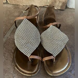 Fergie Tan Rhinestone Embellished Thong Flat Sandals Size 9
